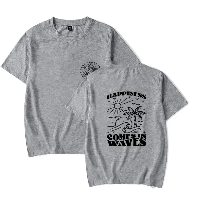 Happiness Comes in Waves Mens T Shirts Clothing Short Sleeve Tee Camisas Streetwear Travel Men T-shirts Hombre Vacation Clothes