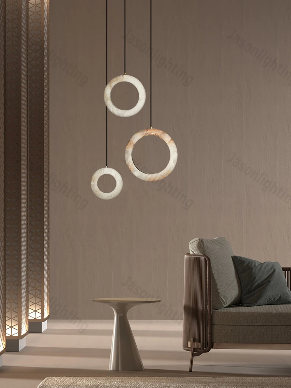 LED Postmodern Natural Marble Circle Chandelier