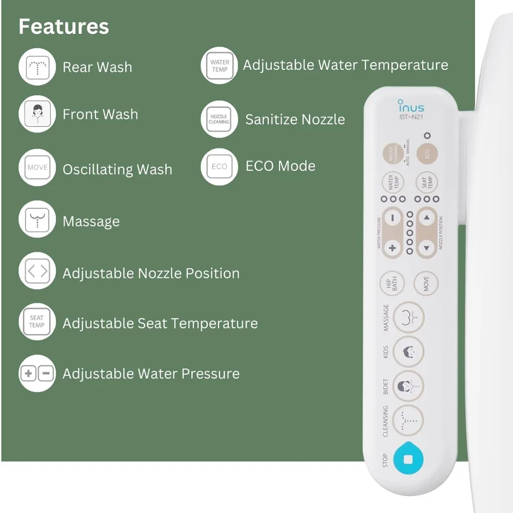 Asiento de inodoro de bidé con calefacción eléctrica N21, alargado, agua caliente, asiento de inodoro de bidé de lujo con agua con calefacción inteligente y modo para niños