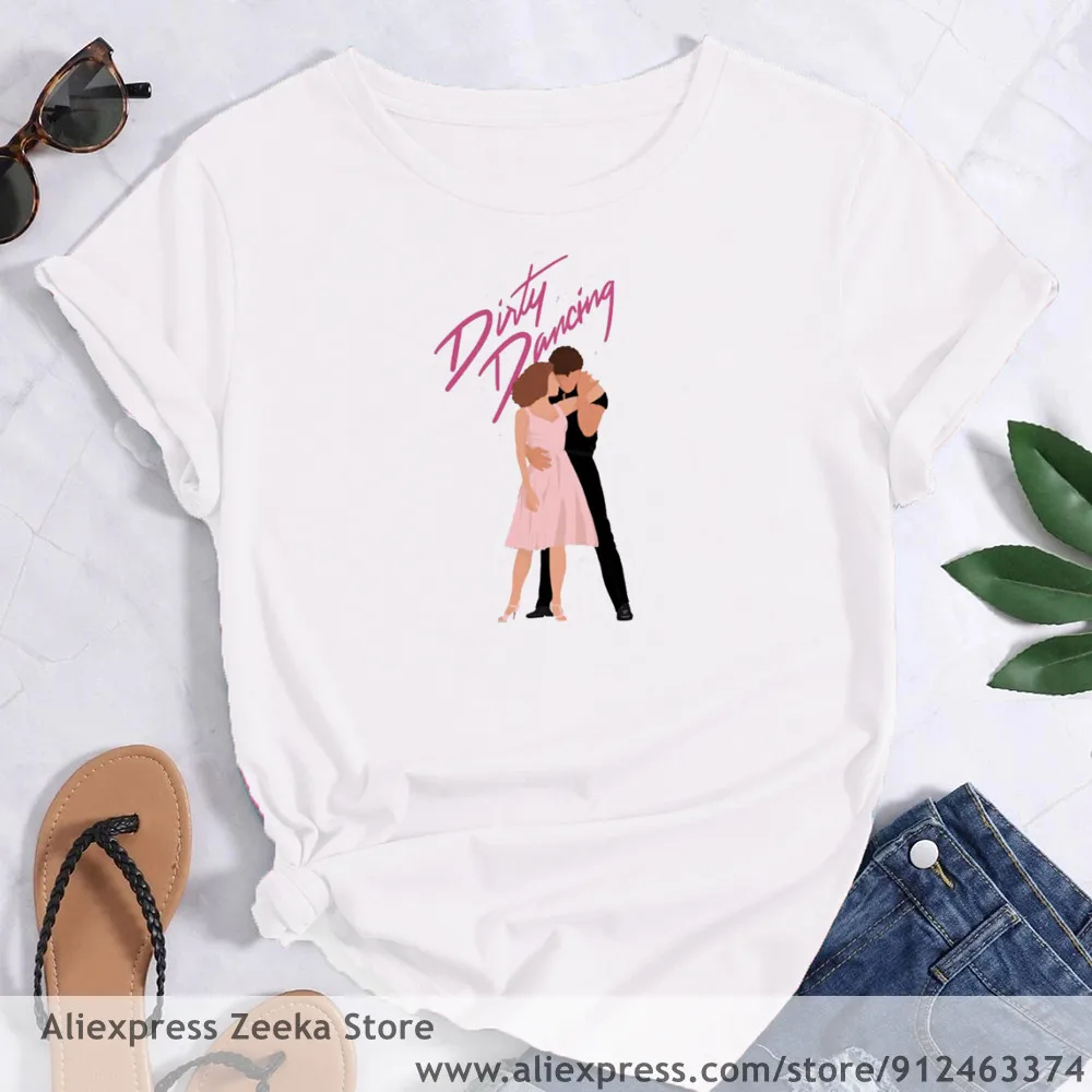 Dirty Dancing  Women Funny Print Ladies T-shirt Girl Y2K Harajuku Basis O-collar White Shirt Short