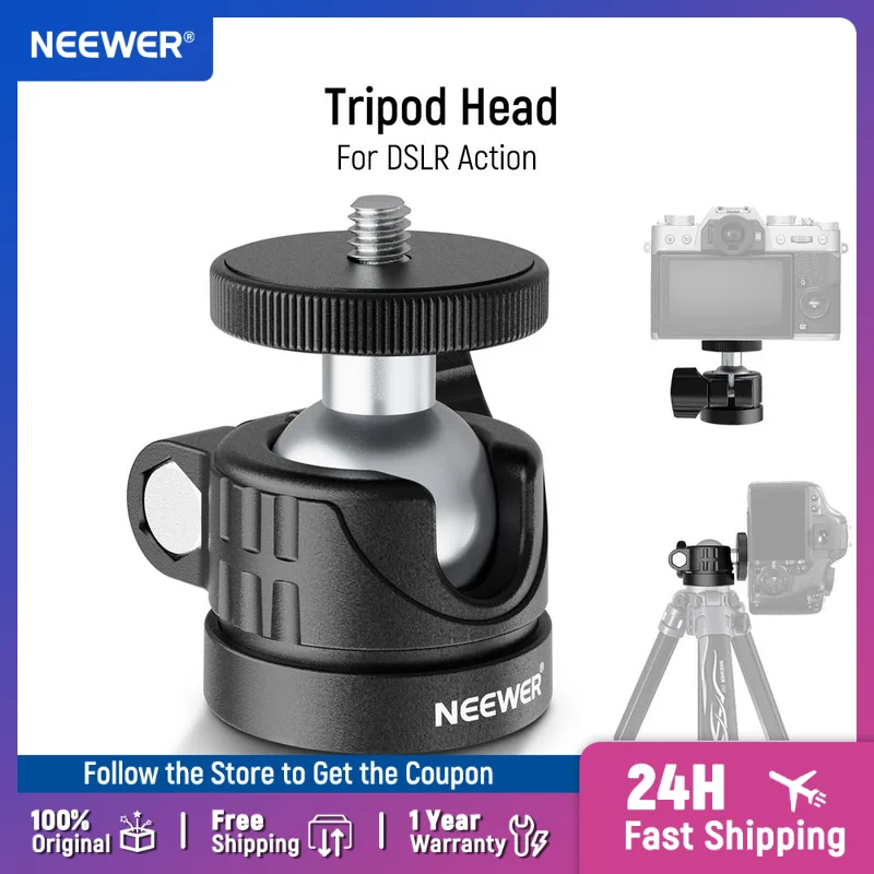 

NEEWER Mini Ball Head, Portable Tripod Head Camera Mount Adapter for DSLR Action Cam Phone LED Ring Light Monopod Slider