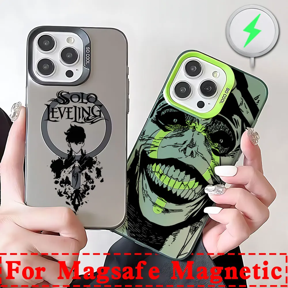 Anime Solo Leveling Magsafe Magnetic Case for Samsung S25 S24 S23 S22 S21 S20 FE Plus Ultra 5G Soft Silver Plated Cover