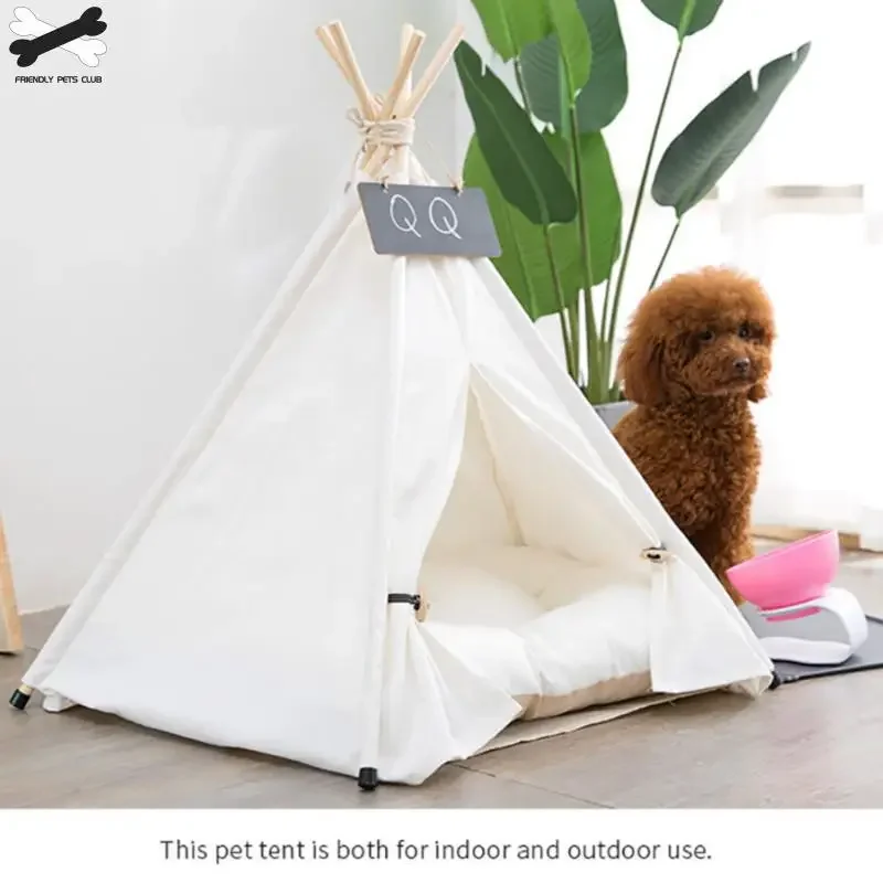 Pet Tent House Cat Bed Portable Teepee with Thick Cushion 6 Colors Available for Puppy Dog Excursion Outdoor Indoor view 6