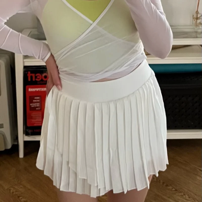 Women High Waist Pleated Skort Quick Dry Built-in Liner Shorts, Anti See Through Tennis Sports Mini Skirt for Yoga Dance Golf Ru