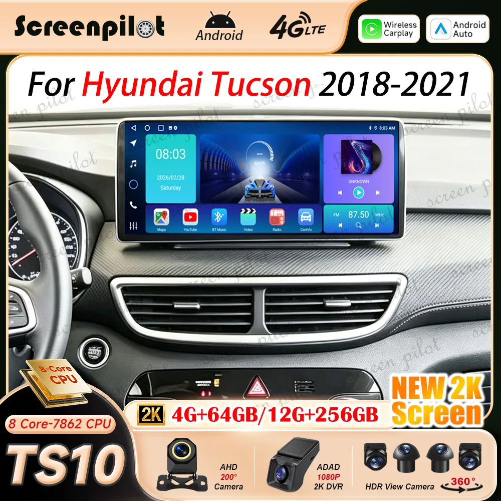 12.3'' Android 16 For Hyundai Tucson 2018 2019 - 2021 2K QLED Car Radio Stereo Multimedia GPS Navigation Touch Screen 5G 8 Core