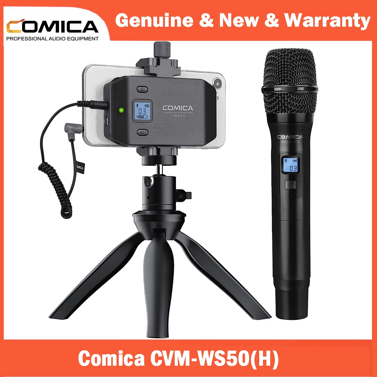 

Comica WS50H Wireless Microphone for Smartphone 6 Channels Condenser Mic With Tripod For Sing Video Vlog YouTube TikTok Facebook