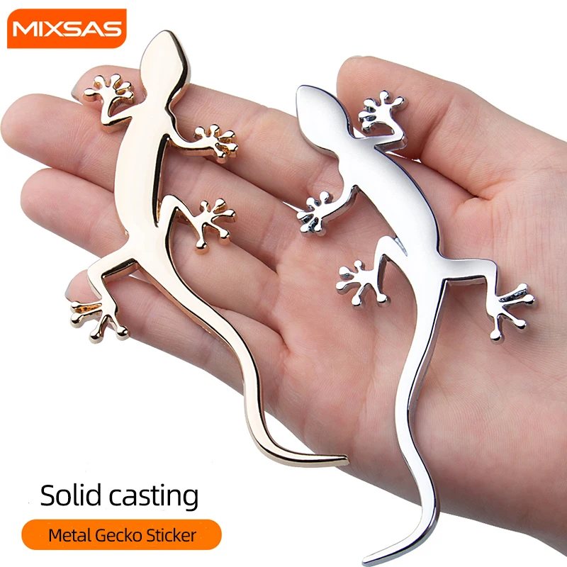 MIXSAS Geckos Lizard Car Sticker Metal 3D Decal Bumper Scratch Cover Vehicle Phone Sticker Decoration Car-Styling Accessories