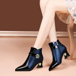 High Heeled Women's Boots Alien Heeled Middle-aged Women's Boots Peacock Eyes Decoration Banquet Luxury Ankle Boots for Women