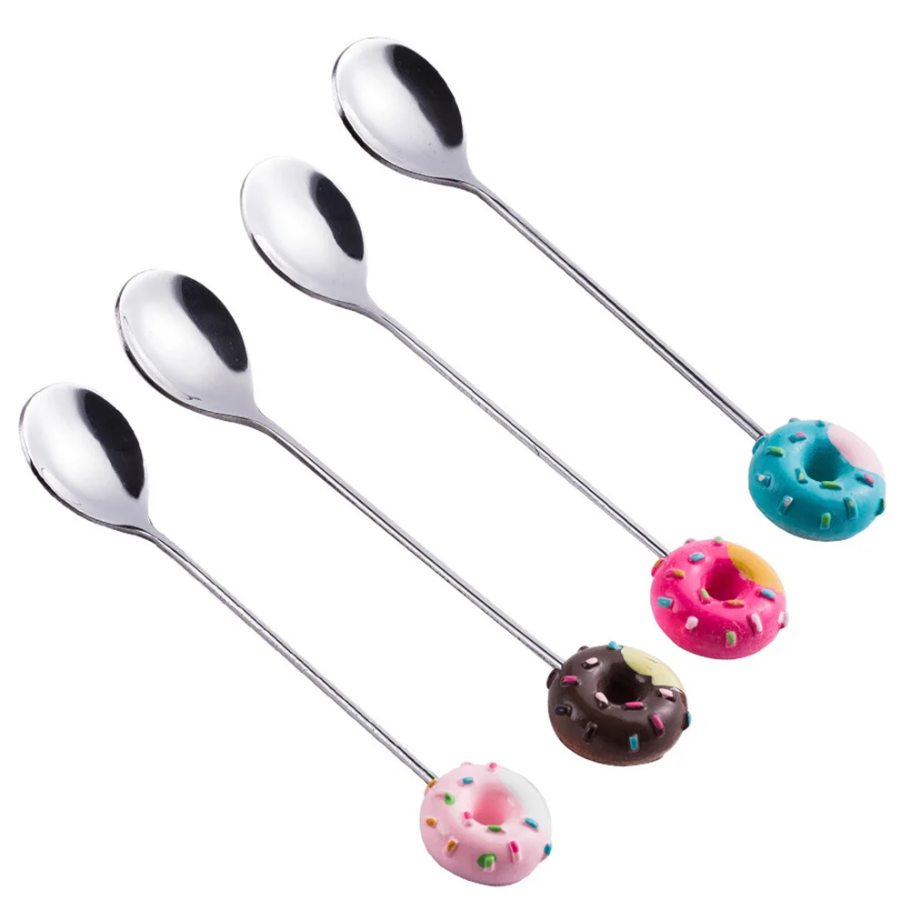 

4Pcs Stainless Steel Doughnut Spoons Dessert Spoon Set for Tea Coffee Ice Cream Cake Elegant Serving Spoon Smooth Glossy Surface