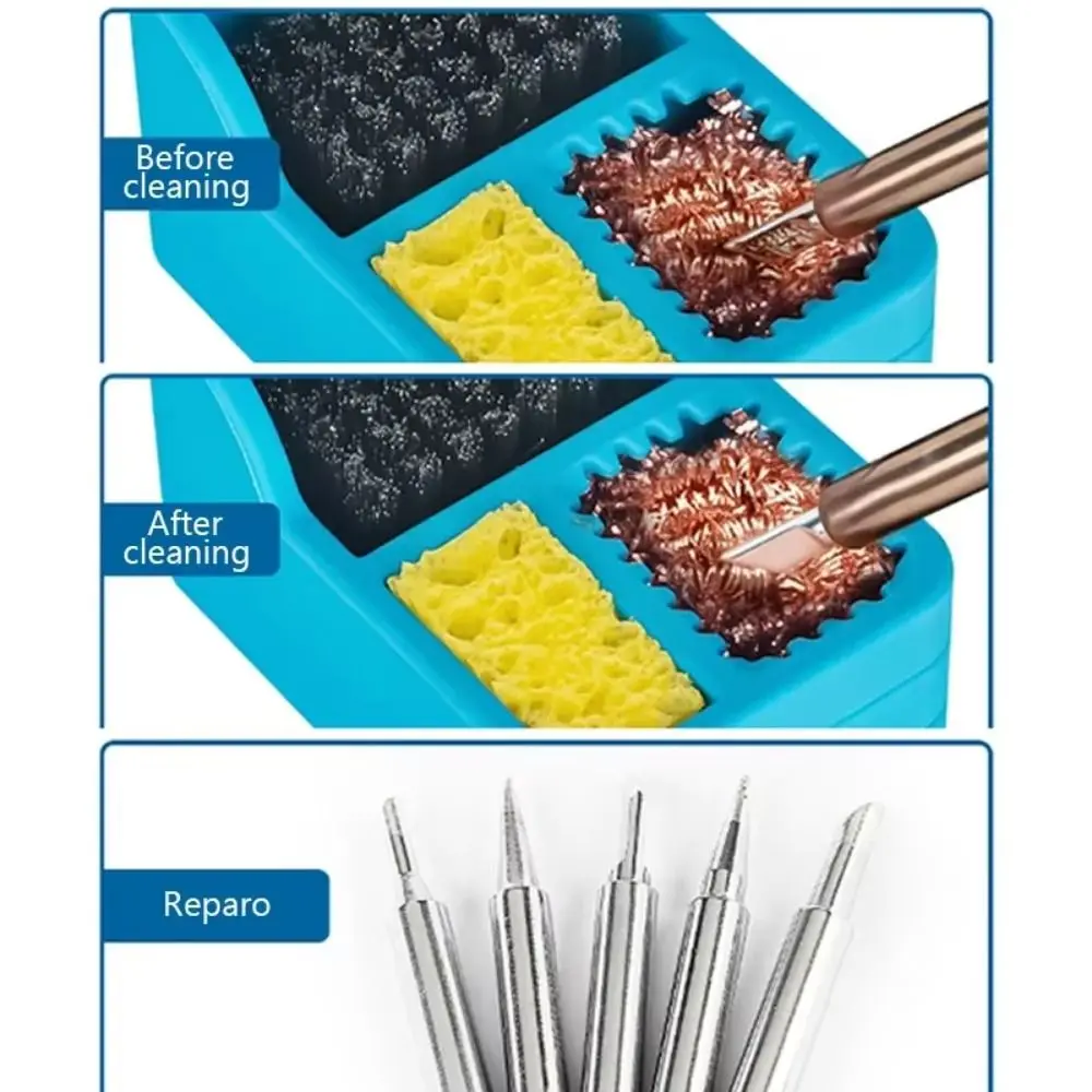 

3 IN 1 Soldering Iron Tip Cleaner 360° Cleaning Mini Tool Solder Tip Cleaner Silicone Desoldering Mesh Box Welding Head Cleaner