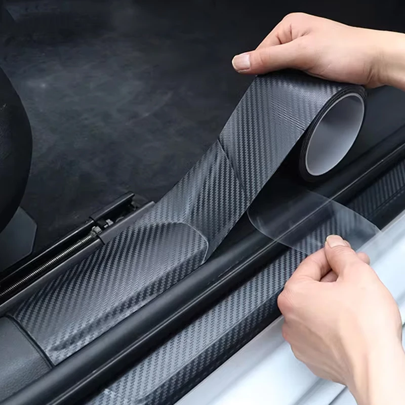 3D Carbon Fiber Sticker Paste Car Threshold Protective Film Anti Scratch Waterproof Matte Black Nano Sticker for Car Body