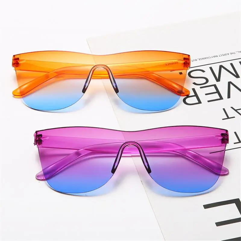 One-piece Cat Eye Sunglasses Women Men Gradient Lens Retro Mirror Rimless Sun Glasses Vintage Travel Eyewear Outdoor Fishing