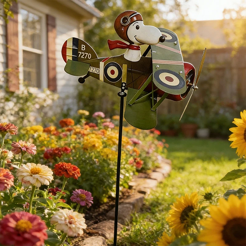Pilot Flying Biplane Metal Windmill Wind Energy for Yard Cool Decoration for Outdoor Garden Sculpture Windmills view 2