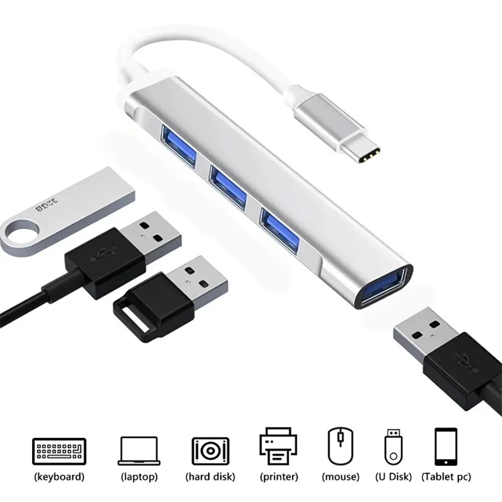 USB Type C HUB USB3.1 Multi 4 Port 4 In 1 Usb C Hub Aluminum Alloy Splitter Adapter OTG For Samsung Macbook Pro Air PC Notebook