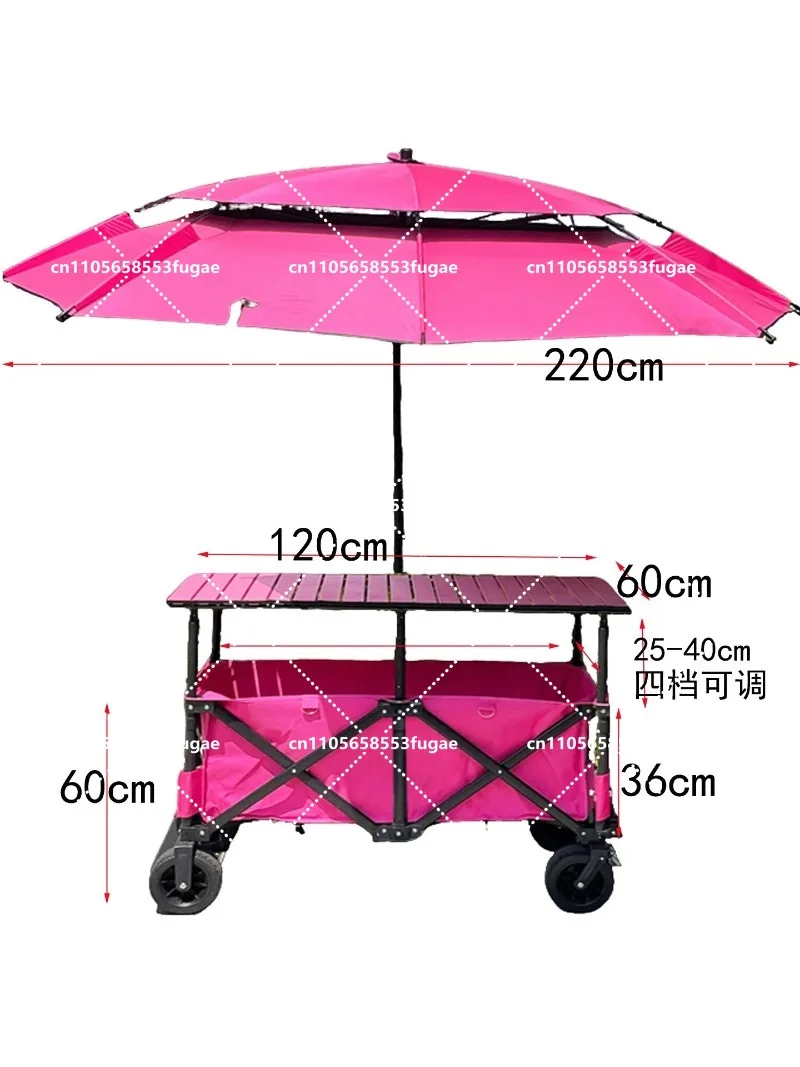 Foldable 60cm Wide Vendor Cart with Canopy Adjustable Lifting Table Top Sunshade for Street Vending Camping Snack Selling