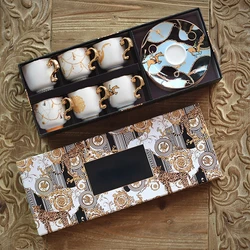 European Style Turkish Coffee Set Retro Light Luxury Gift Box Flower Tea Cup Gold Handle Turkish Coffee Cups Set Of 6 Best Gift