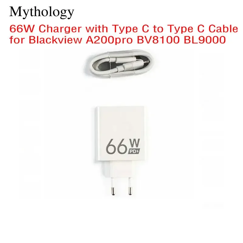 For Blackview BV8100 A200 Pro BL9000 Fast Charger Original Travel Charging 66W EU Plug Type C Cable