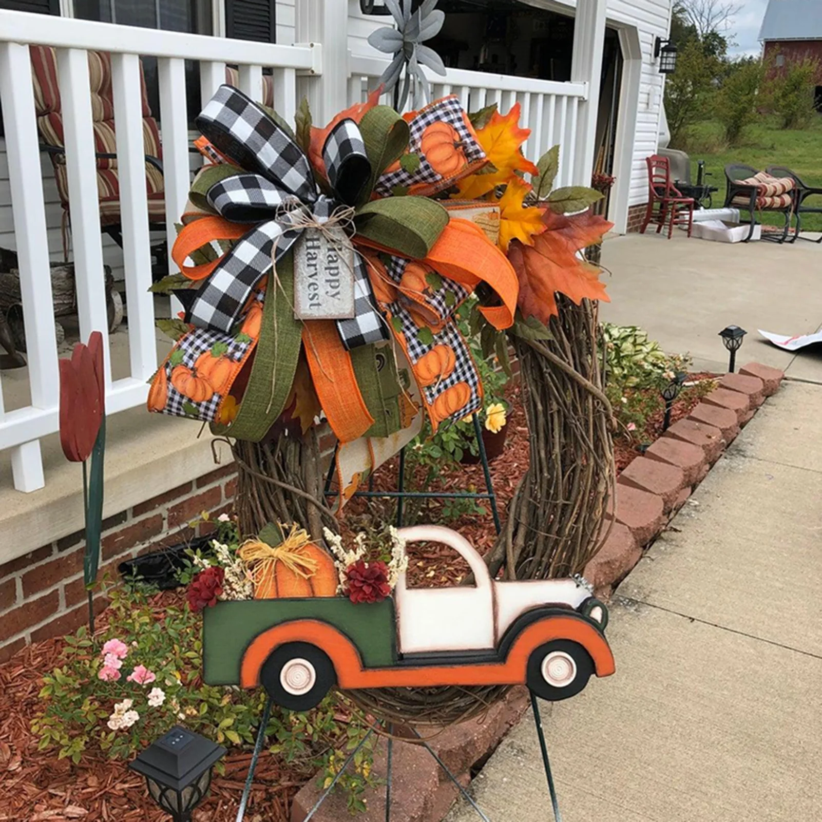 Halloween Pumpkin Cart Wreath Farmhouse Truck Wreath for Halloween Christmas Door Home Farm Decorations Autumn Outdoor Decor