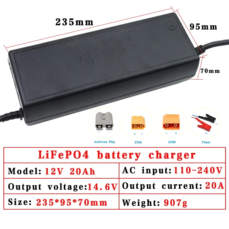 14.6V/12.8V 20A Lifepo4 Charger AC100-240V 180V-240V 4S 12v 14.4v 20A High Power charger for Lithium iron phosphate Battery Pack