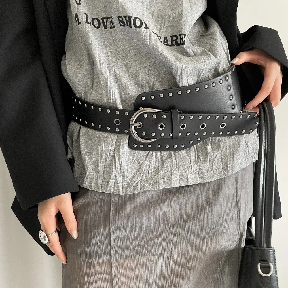 

Модный нерегулярный ремень с заклепками Harajuku Y2K, очень широкий ремень из искусственной кожи, винтажный поясной ремень для женщин