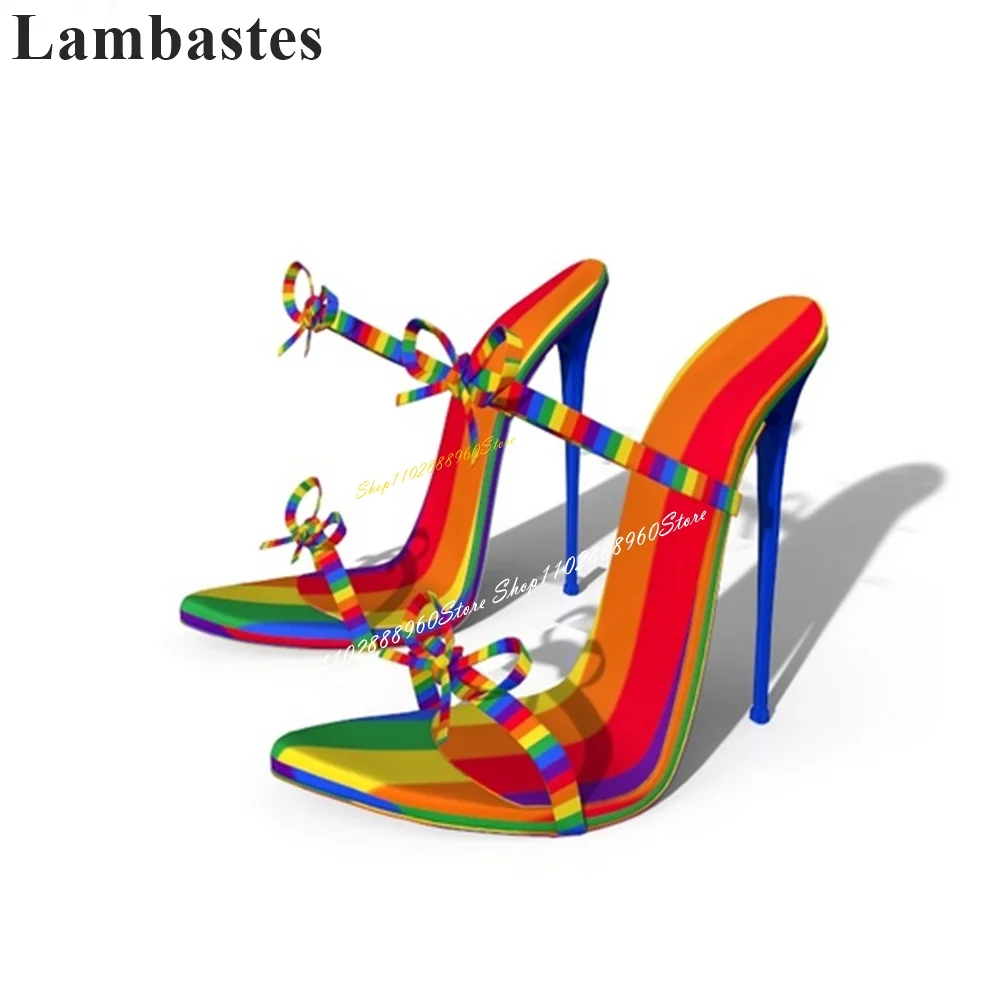

Trendy Colorful Narrow Strap Bowknot Slippers Thin High Heel Shoes For Women Slip On Open Toe 2024 Fashionable Zapatillas Mujer