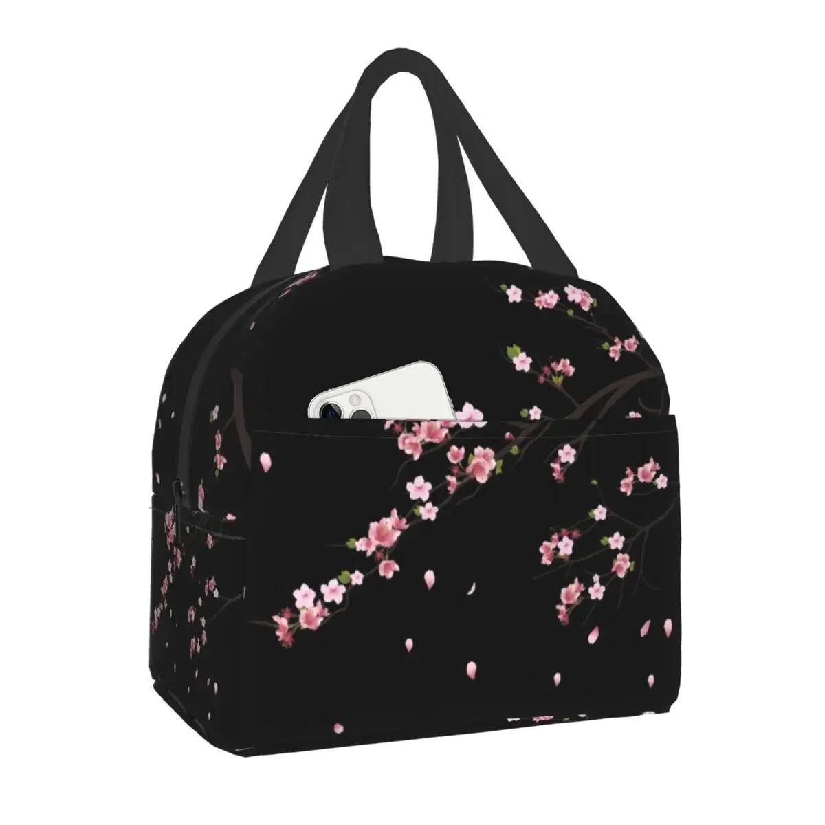 Japanese Sakura Branch Insulated Lunch Bag for Women Portable Waterproof Flower Floral Cherry Blossom Cooler Thermal Bento Box