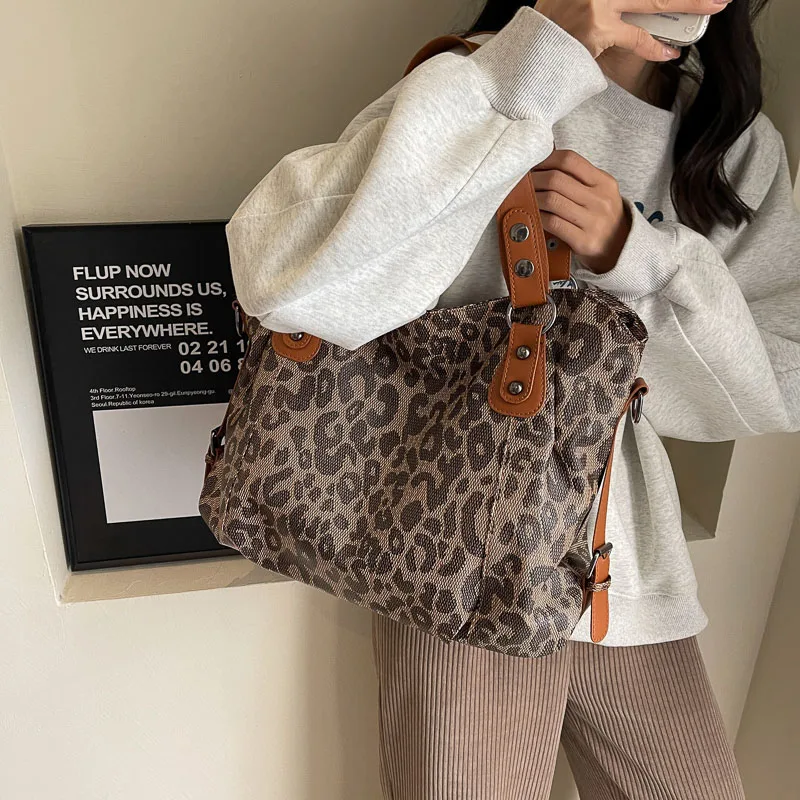 MOODS Leopard Pattern Shoulder Bags For Women Soft PU Leather Large Capacity Shopping Totes 2024 Luxury Designer Handbag Shopper