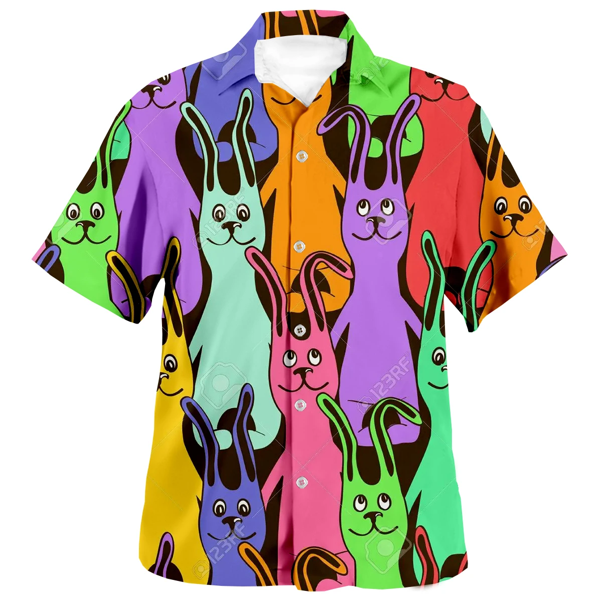 

2024 Summer Men 3D Print Hawaiian Shirts Funny Bunny Printed Loose Breathable Shirts Beach Party Short Sleeve Tops