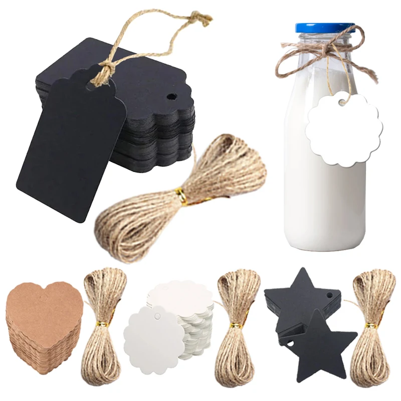 50/100 Stück leere Hängeetiketten aus Kraftpapier mit Löchern aus Hanfseil, verstellbare Seillänge, handgeschriebene Karte, Party-Geschenke, Etiketten TMZ – Detail 4