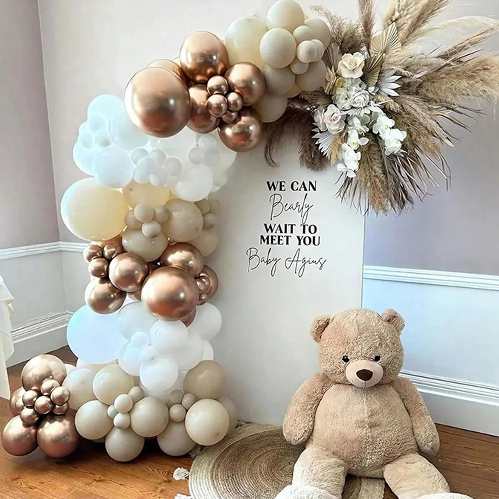 Sand White Champagne Gold Balloon Garland Arch Kit, 147 White Nude Clear Latex Balloons For Birthday Wedding Bridal Shower Engag