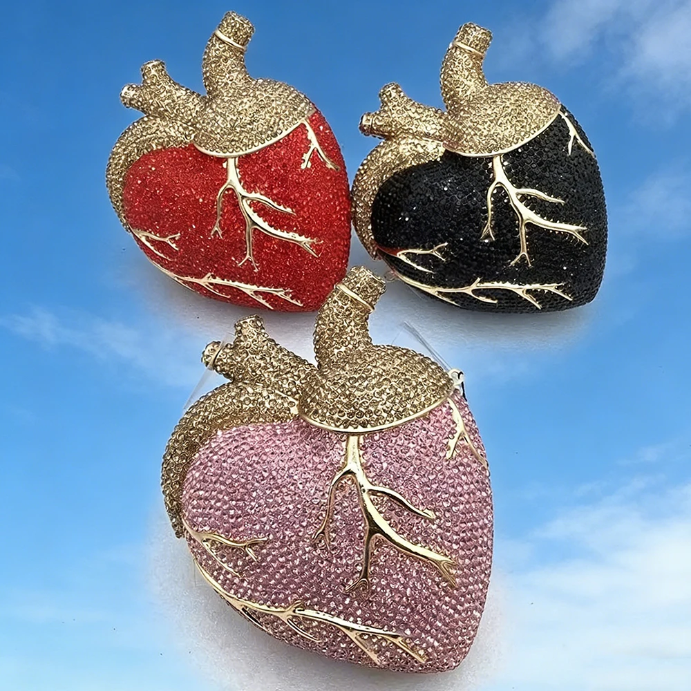 

Red/Black Heart Shaped Diamond Evening Handbag Crystal Bags Luxury Designer Rhinestone Clutch Purse Wedding Party Clutches