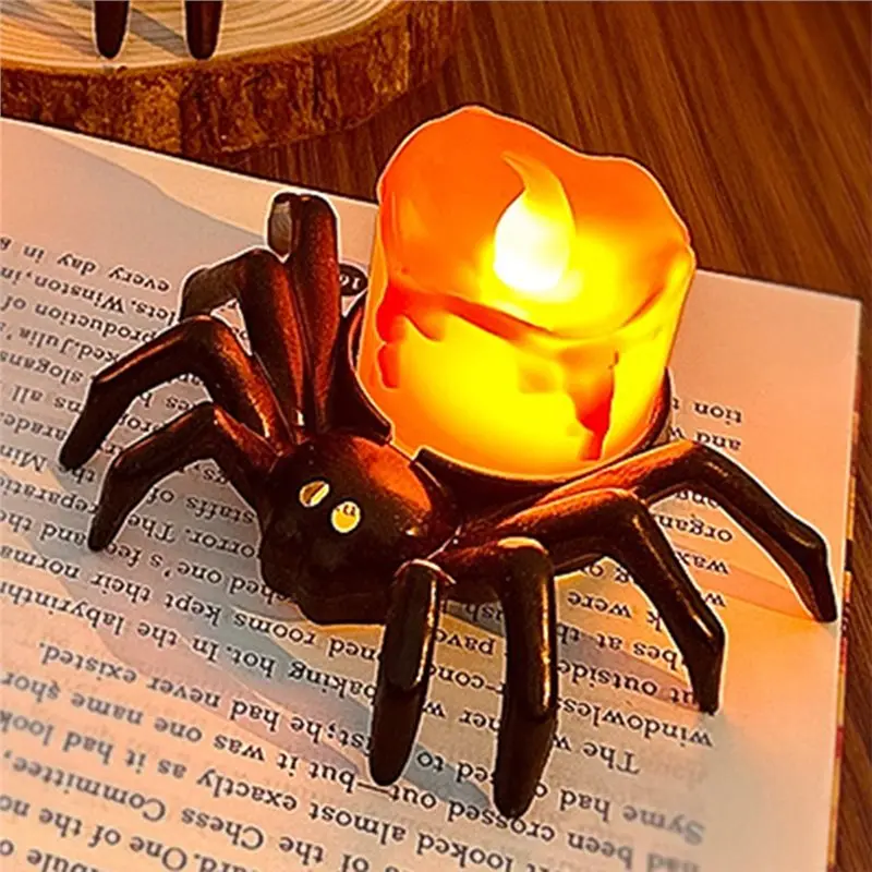 【سعر السعر!】3 قطع من أضواء الليل على شكل شمعة عنكبوت الهالوين، ديكورات حفلات الرعب للمنزل المسكون، مستلزمات الحفلات المخيفة والإكسسوارات #3