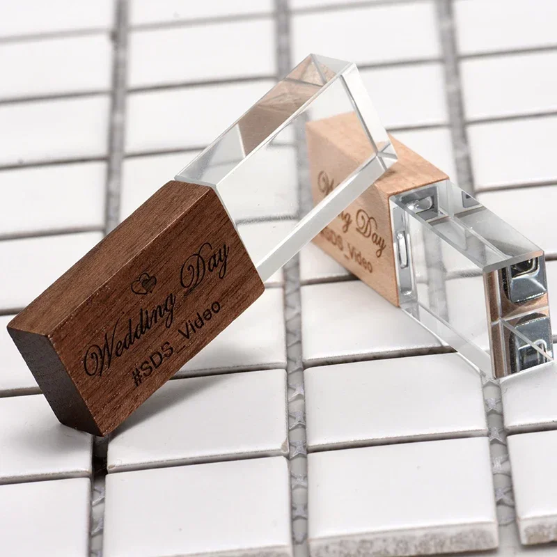 JASTER Wood Crystal USB Flash Drive Creative Gifts Pen Drive  Free Custom Logo Memory Stick Wedding Gift Pendrive 32GB 64GB 16GB