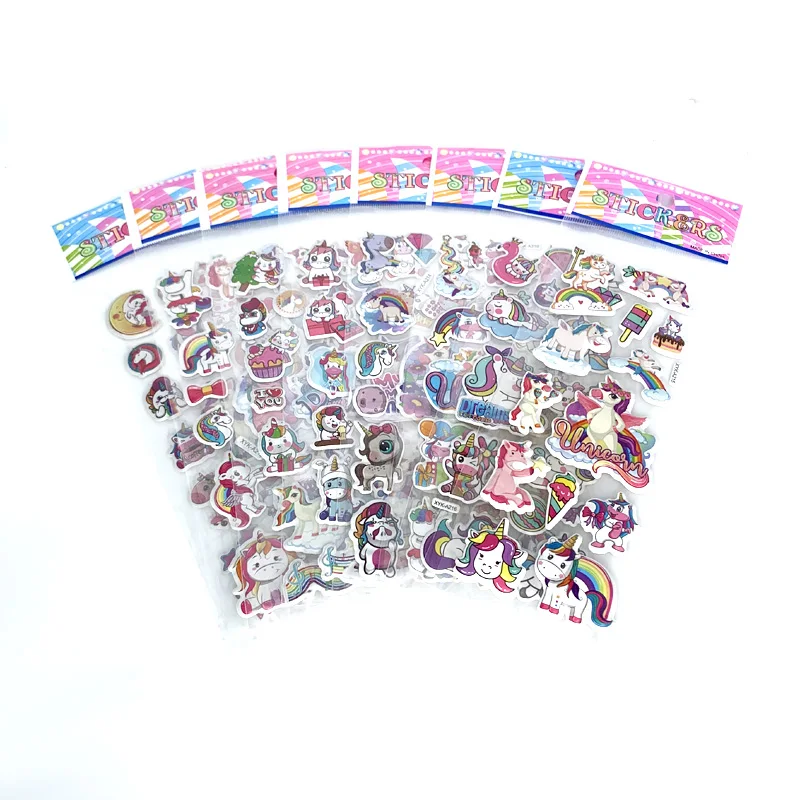 8 Sheets/Pack Cartoon Unicorn 3D Puffy Stickers for Kids Reward Scrapbook Sticker Notebook Decoration