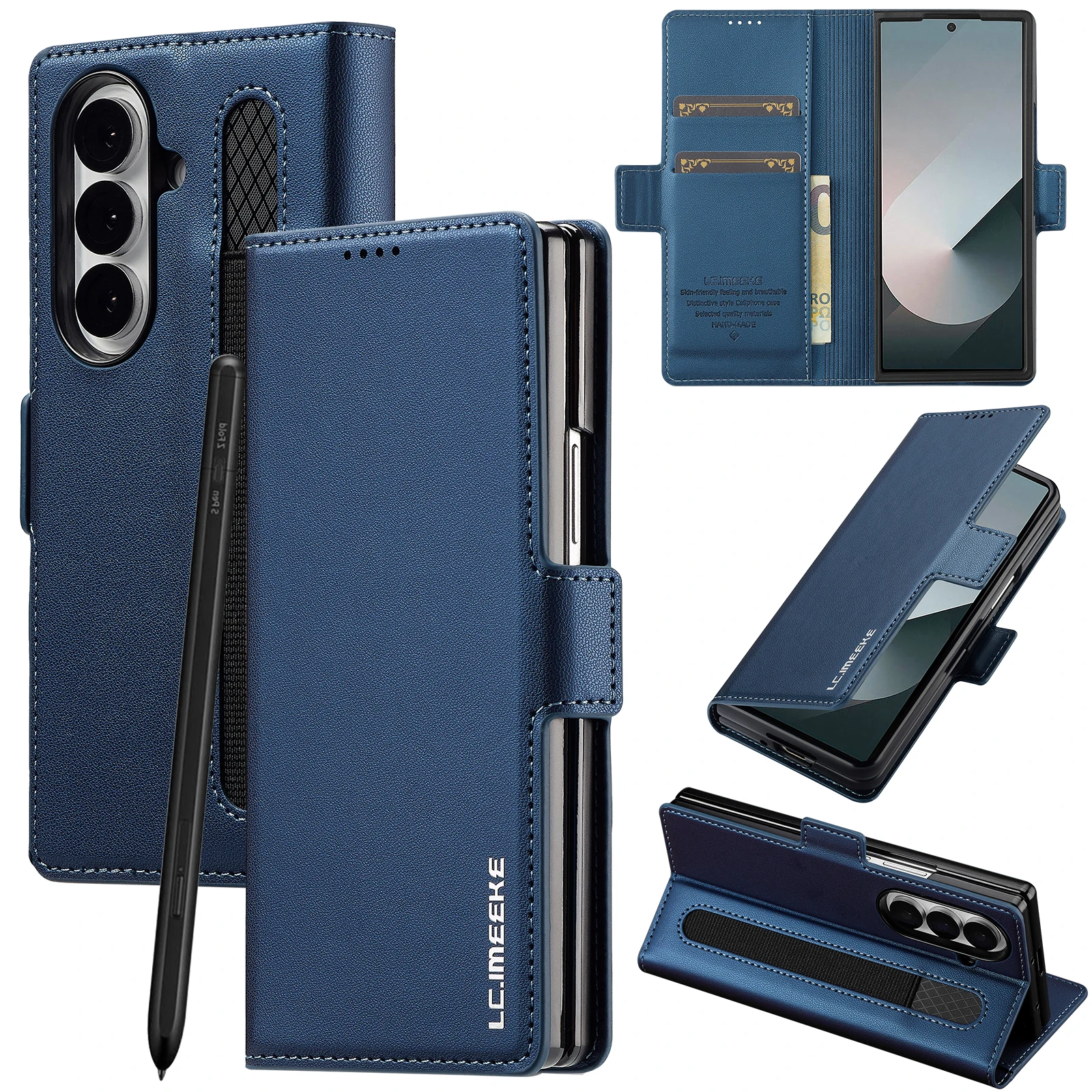 Luxuriöse Leder-Handyhülle für Samsung Galaxy Z Fold 7, 6, 5, 4, 3, Abdeckungshalter, modische Karte, Funda-Hüllen