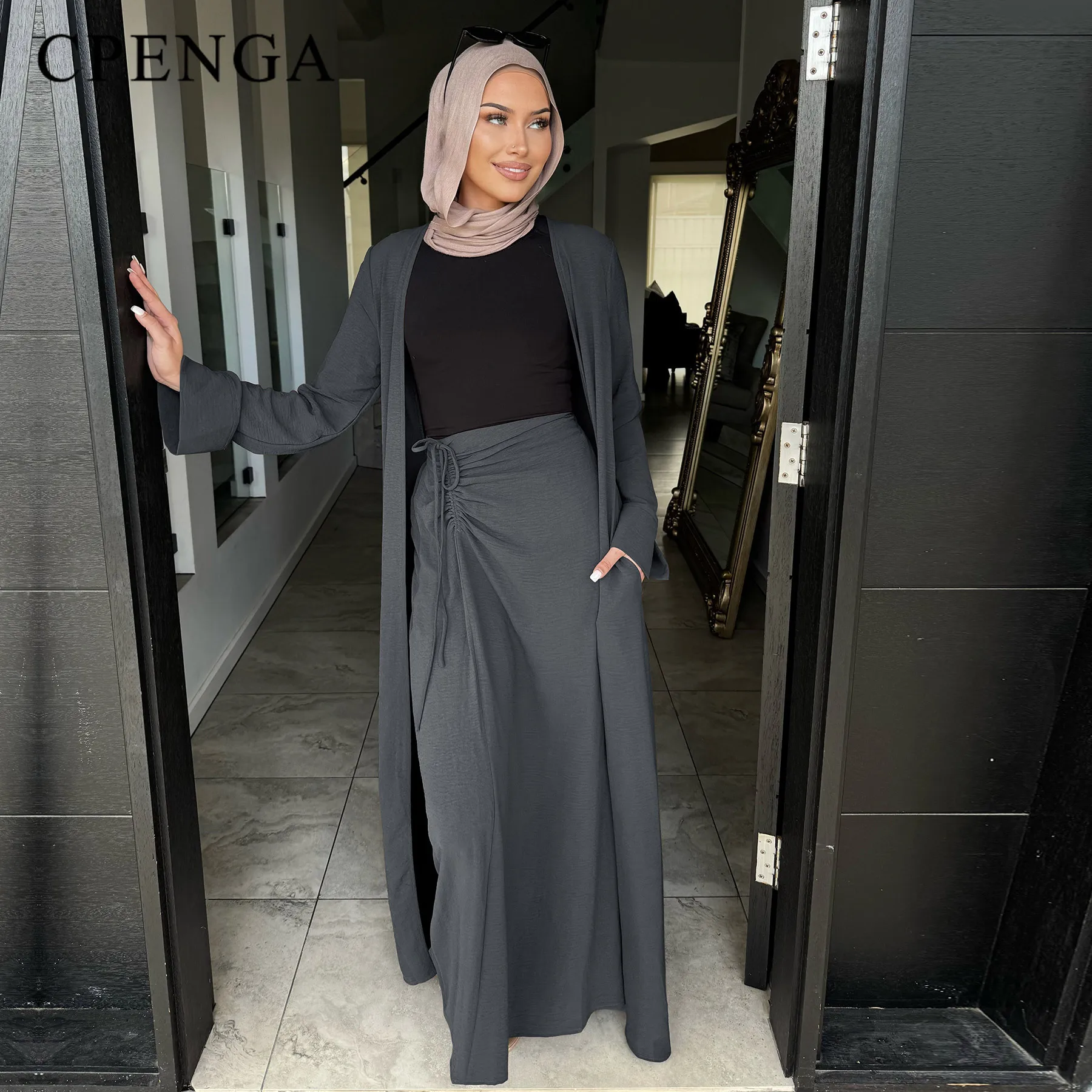 gold sequin dresses for women Gold Sequin A-Line Gown with Long Sheer Sleeves & V-Neckline – main image 0
