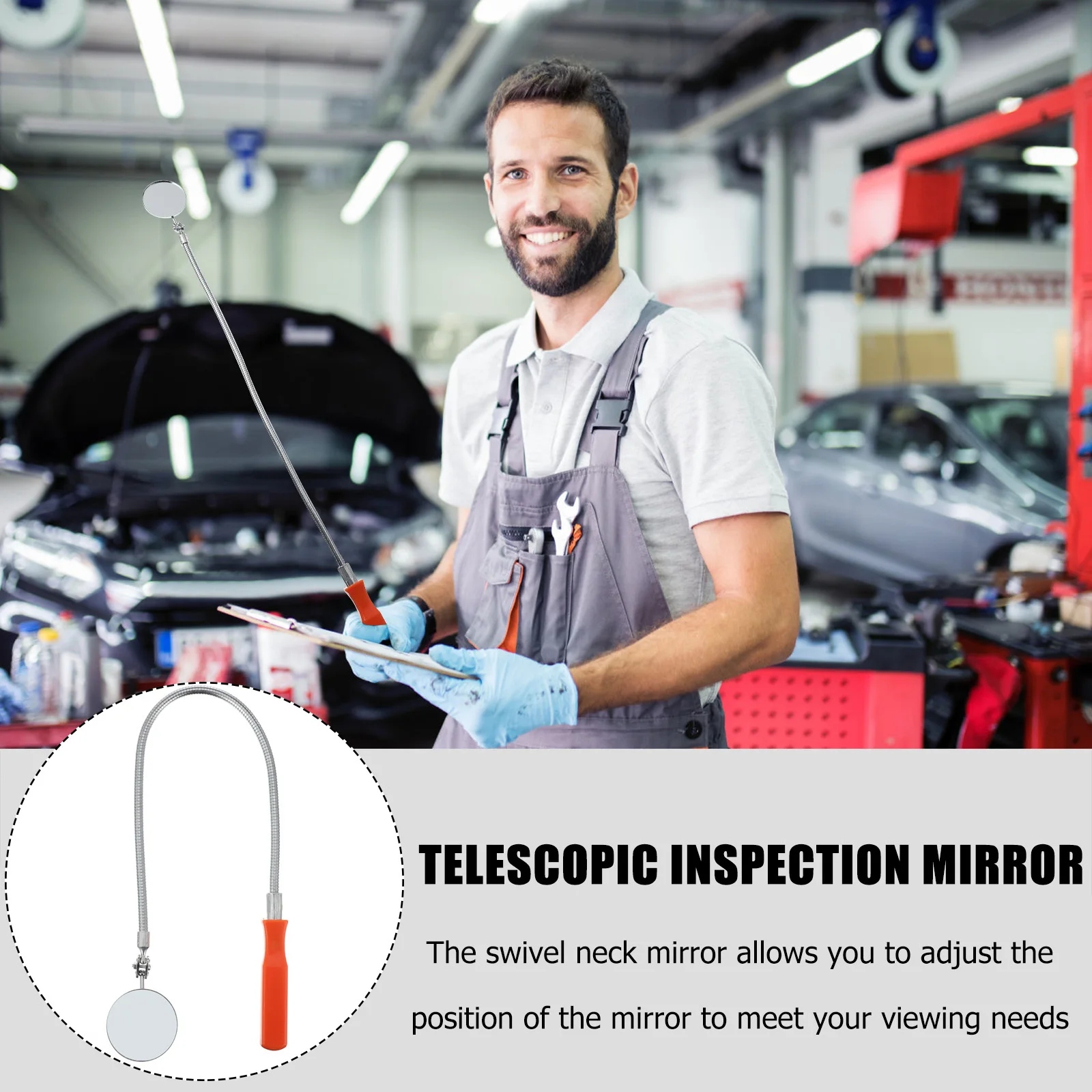 

1Pcs Extendable Inspection Mirror Bendable 360 Degree Swivel Head Round Flexible Shaft for Vehicle Auto Repair Dead Angle Search