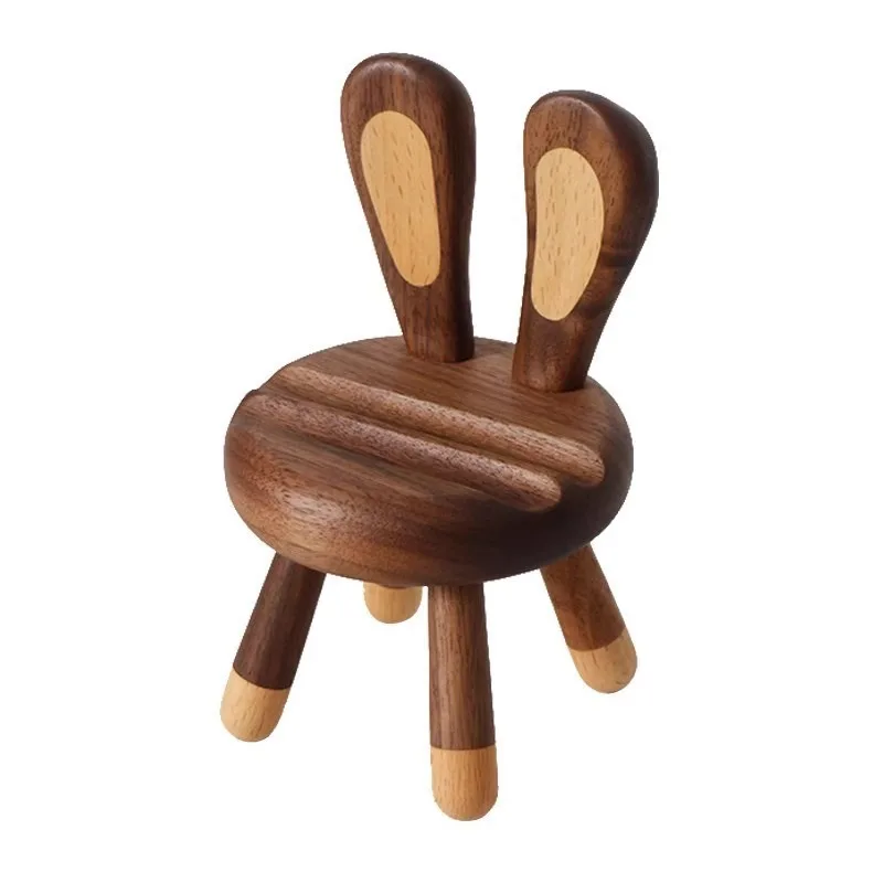 

North American black walnut bunny stool mobile phone holder cute cartoon small chair desktop solid wood ornament bracket