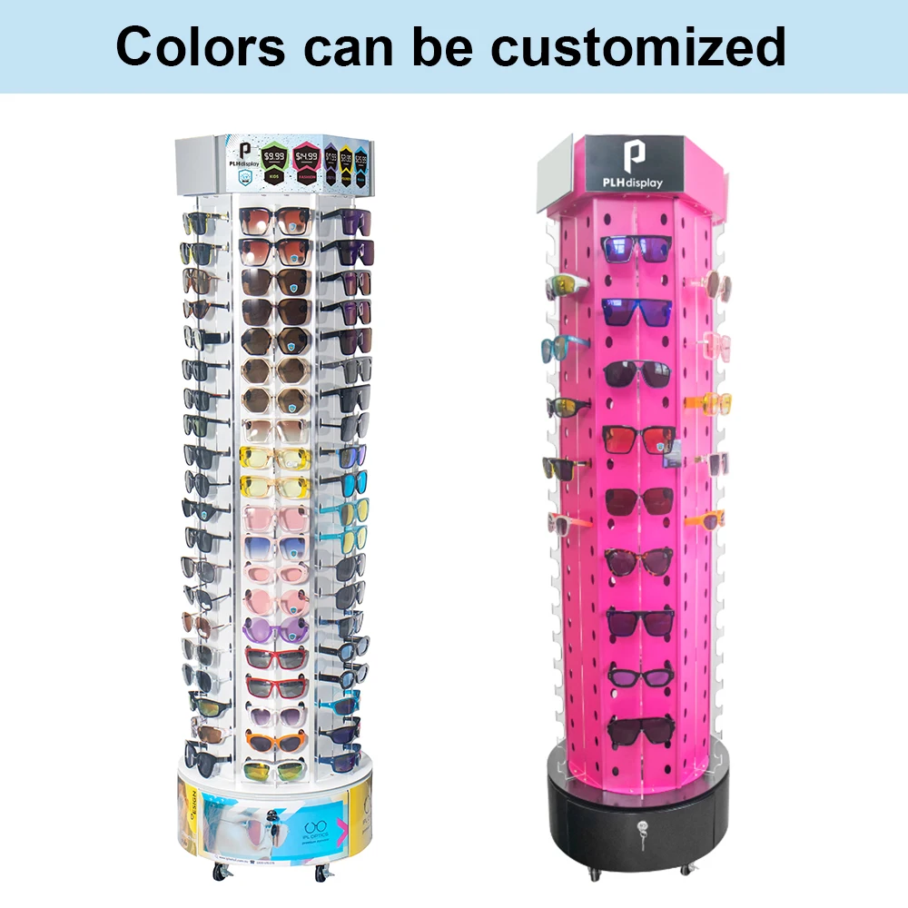 Hold 120 Pairs Glasses Mirrored Drawer Metal+Acrylic Freestanding Rotating Sunglasses Display Stand For Supermarket Retail