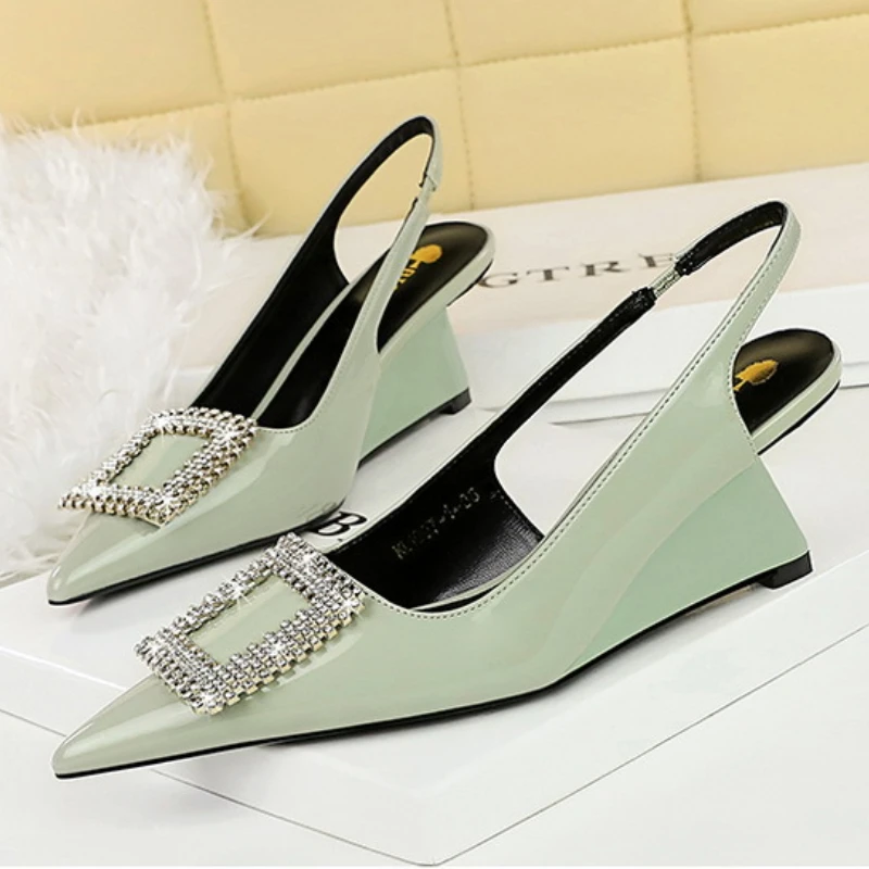 BIGTREE Modieus lakleer sexy puntige uitholling vrouw pompen feest bruiloft rugband hoge hak helling hak enkele schoen