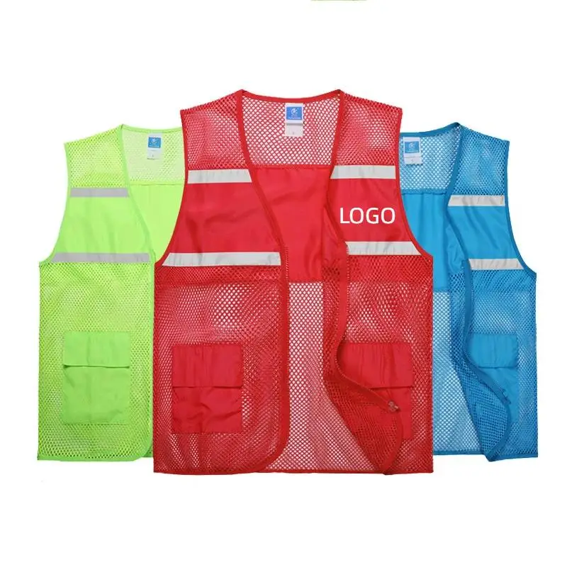 Gilet en filet de pêche volontaire avec Logo imprimé, gilet de sécurité pour la pêche en plein air, respirant, pour publicité de Service Public, veste sans manches