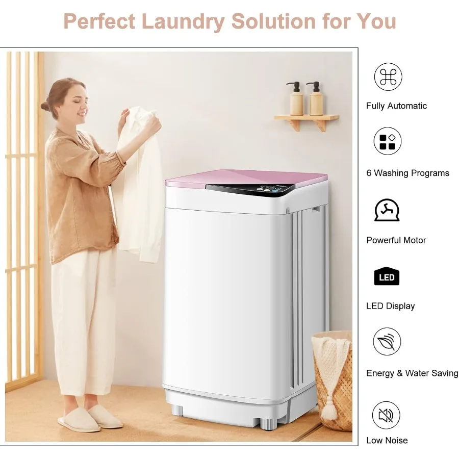 COSTWAY Portable Washing Machine 7.7lbs Capacity Compact Laundry Washer and Spin Combo with 6 Programs Built-in Barrel Light Fu