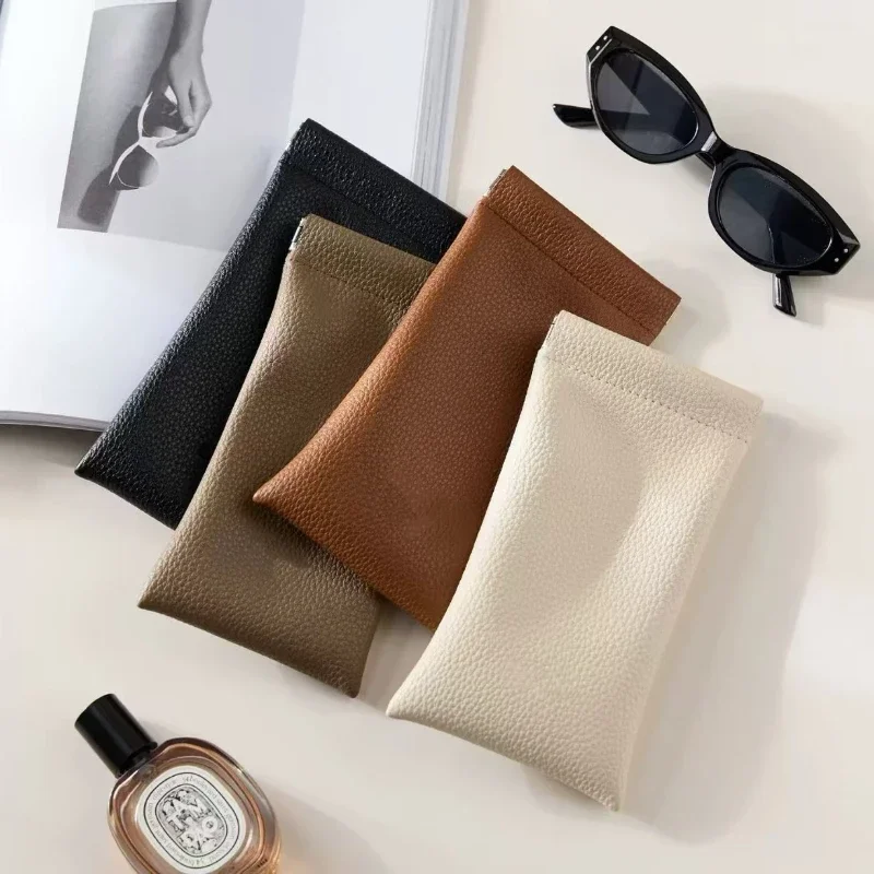 1 pcs glasses bag sunglasses cosmetic storage bag long wallet litchi pattern glasses bag spring opening and closing color random