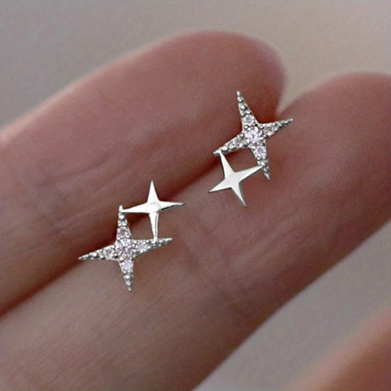 New Fashion Silver Color Stud Earrings Women Gift Banquet Asymmetry Cross Star Earring Girls Jewelry Vintage Accessories Gifts