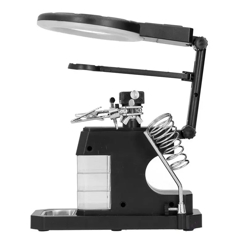 M12K-Clip-On Magnifier With LED Helping Hands Soldering Iron Stand Featuring 2.5X 4X 16X Magnification Glasses