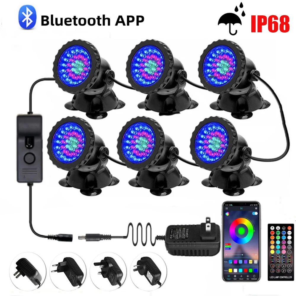 IP68 wasserdicht RGB LED Unterwasser Licht Bluetooth App Steuerung Schwimmbad Brunnen Teich Wasser Garten Aquarium Spot Lampe