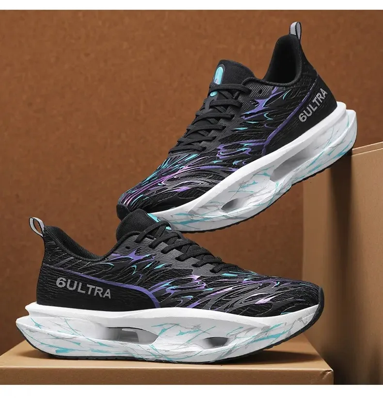 

Hollowed-out cushioning popcorn soft-soled running shoes, racing carbon plate rebound breathable sports running shoes