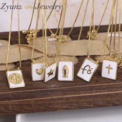 10PCS, Fashion Enamel Holy Virgin Mary Pendant Necklace Star Heart Charm For Women Girls Chain Cross Christian Jewelry Gifts