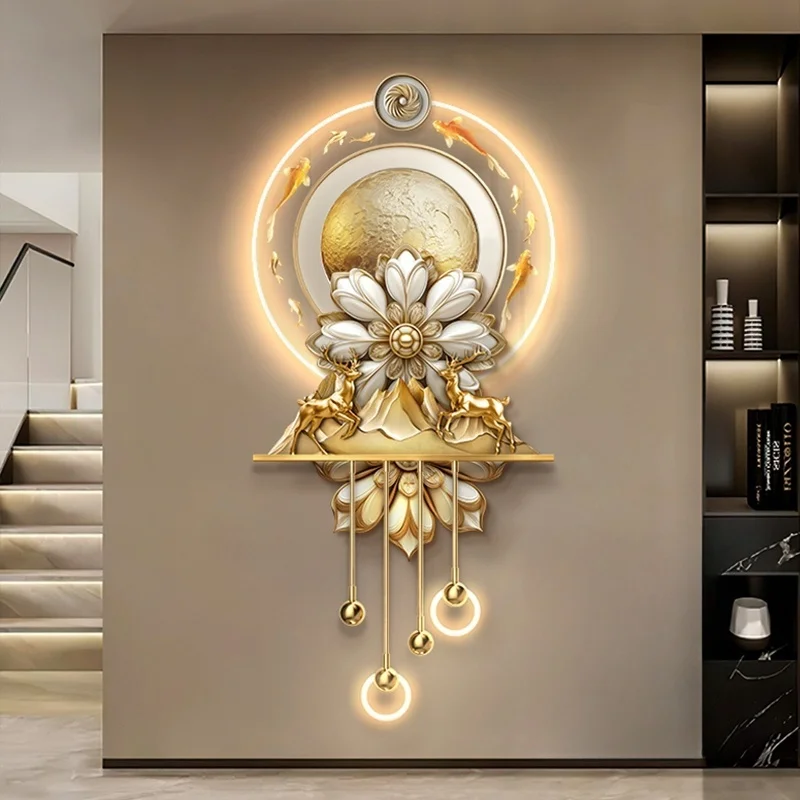 Lichte luxe moderne ingang LED-licht 2025, nieuwe high-end woonkamerwandlamp, geavanceerd gevoel, negen vissen, fotoachtergrondmuur