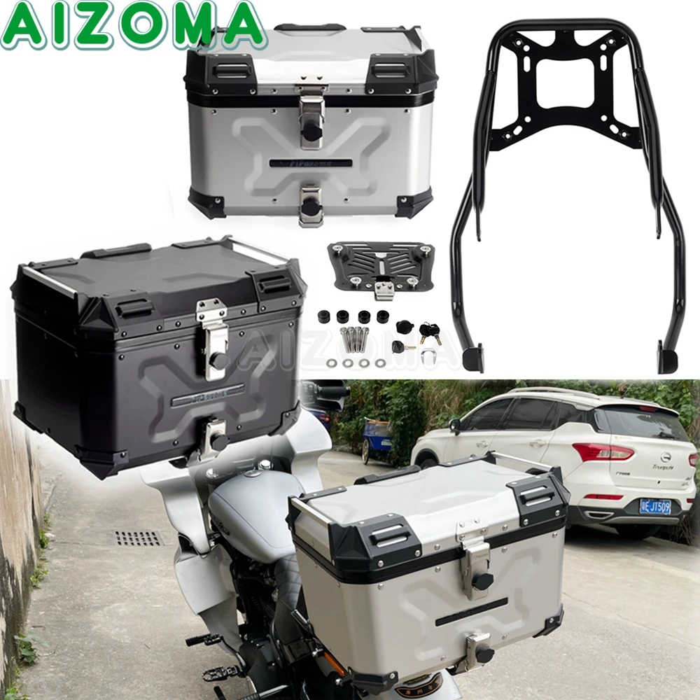 42L Motorcycle Trunk Bag Top Box Case W/ Rear Carrier Mount Rack For Harley Softail Street Bob FXBB FXBBS Standard FXST 18-2023